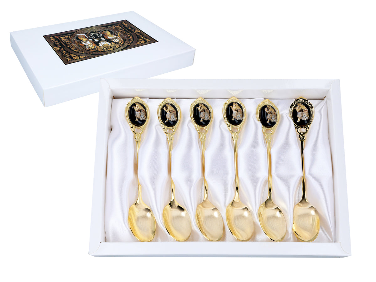 Set of 6 24K Gold-Plated Spoons with a Greek Motif