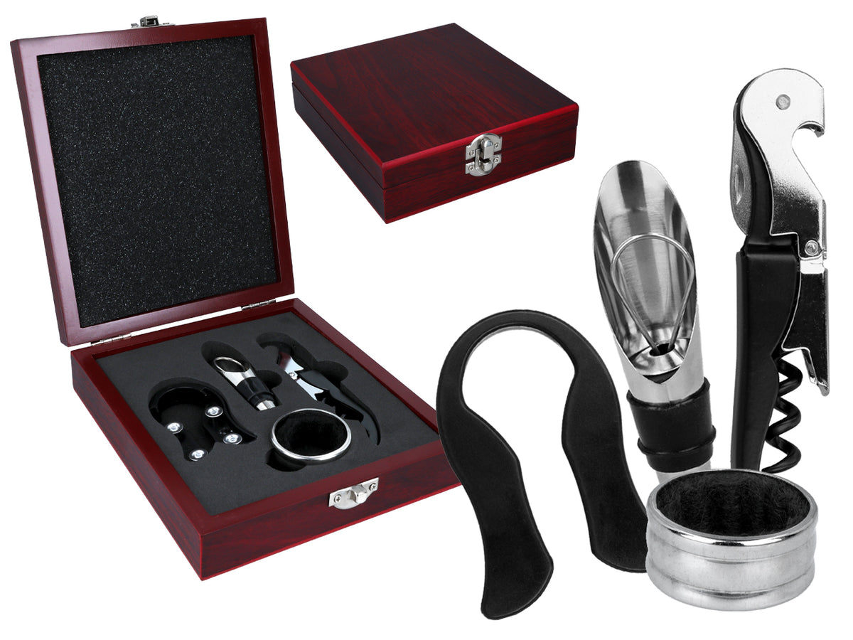 Wine Opening Set in an Elegant Wooden Box, Customizable with Engraving