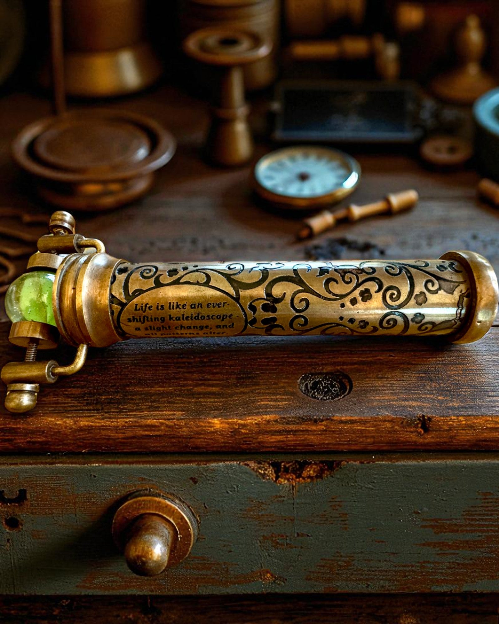 Kalejdoskop Vintage „Emerald Dreams”, 15 cm – ręcznie wykonany, możliwość personalizacji grawerem na prezent