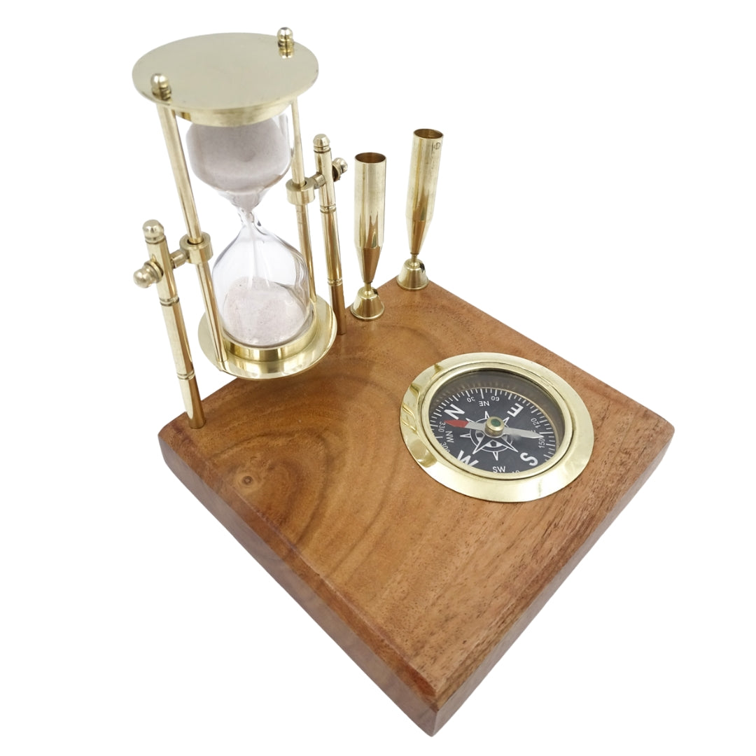 Retro Desk Set with Hourglass and Compass