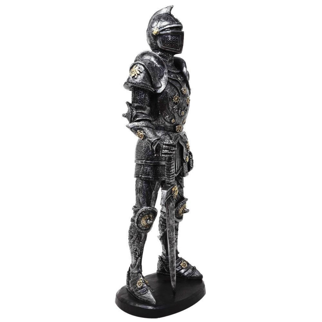Figurka Dekoracyjna Rycerz w Zbroi 39cm Srebrna z Możliwością Personalizacji Grawerem