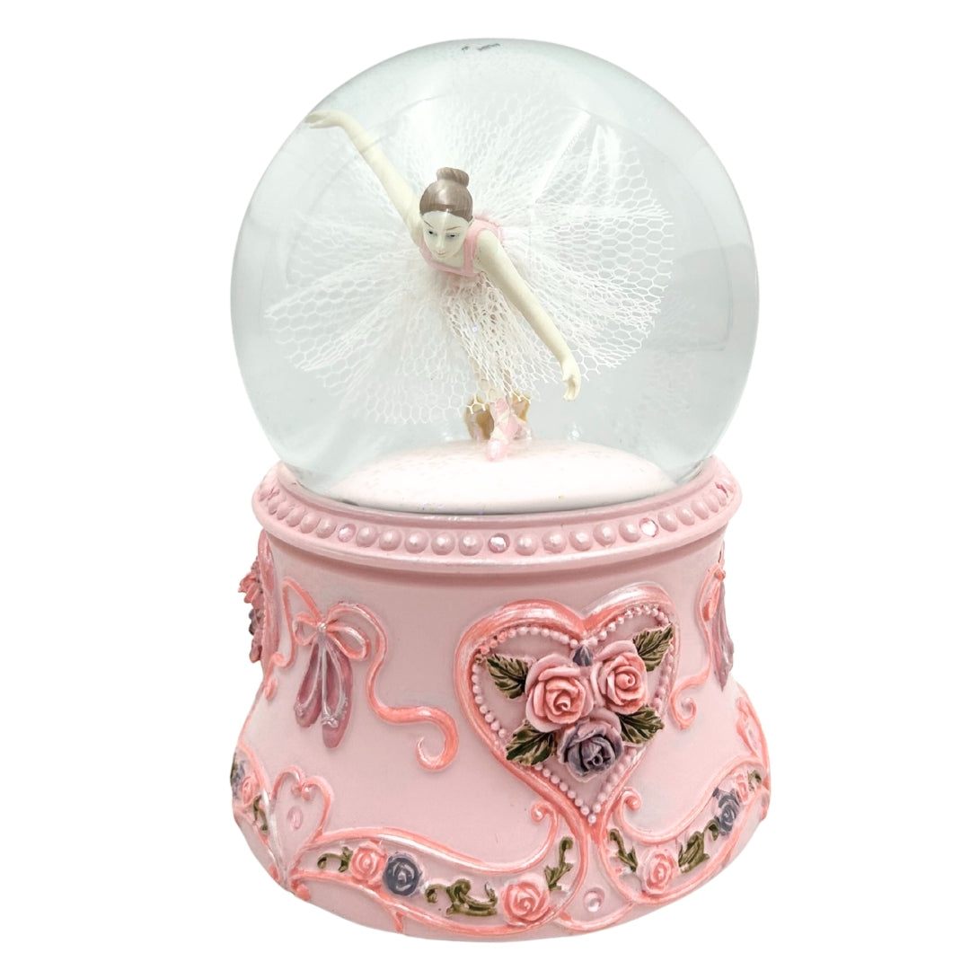 Tańcząca Baletnica w Szklanej Kuli 15cm z Personalizowanym Grawerem - Elegancka Pozytywka z Pastelową Podstawą i Melodią Jezioro Łabędzie