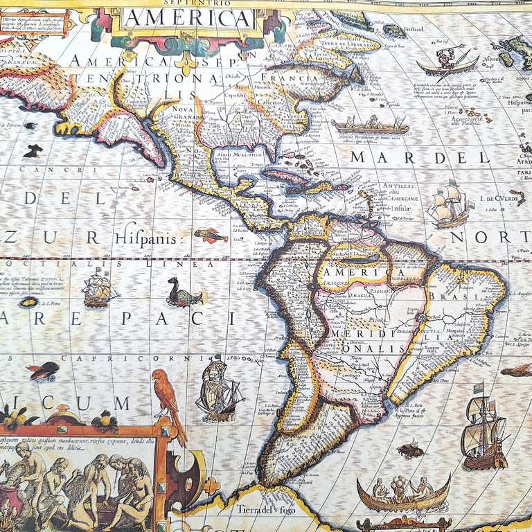 Mapa Ameryki 1628r. - J. Hondius Reprint z możliwością personalizacji grawerem - Idealny prezent dla podróżników i miłośników historii - Wymiary 37,5 x 50 cm