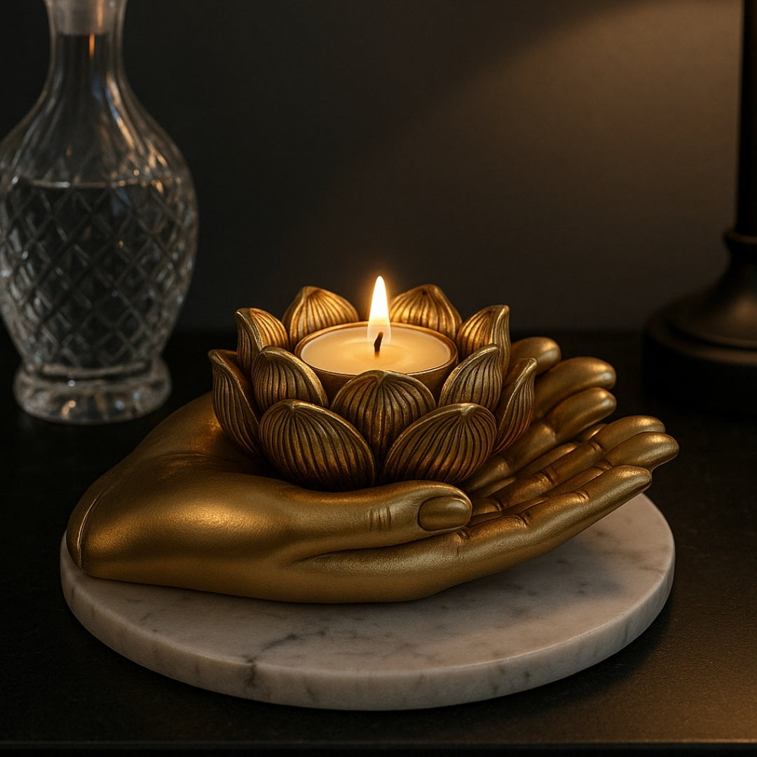 Złoty Świecznik Glamour na Tealight z Możliwością Personalizacji Grawerem – Elegancki Dekoracyjny Element Wnętrza o Wymiarach 11,5 x 9,4 x 4,8 cm z Polyresinu