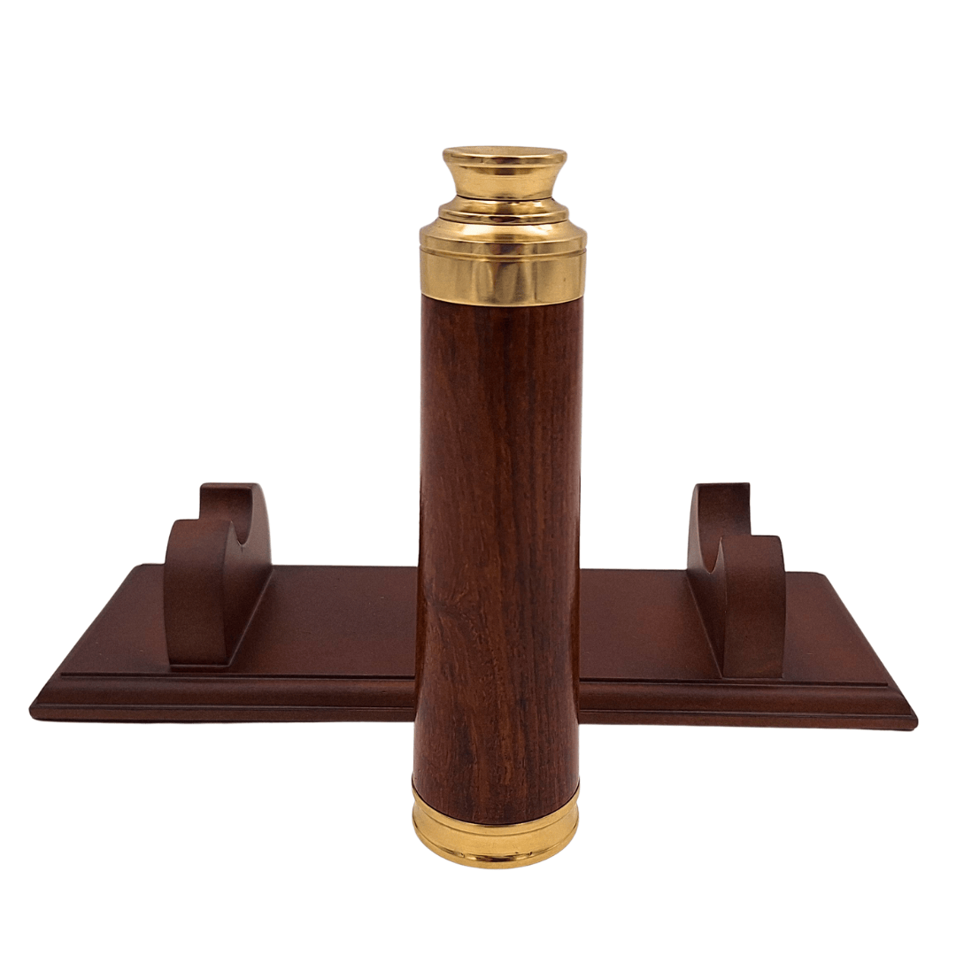 Brass and Wood Telescope with Option for Personalized Engraving on Elegant Wooden Base