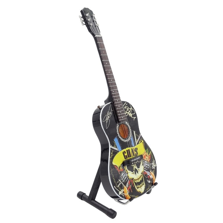 Mini gitara klasyczna Guns N' Roses Tribute MGT-3124 z możliwością personalizacji grawerem, idealna na prezent dla gitarzysty, wykonana z drewna mahoniowego, wysokość 25 cm