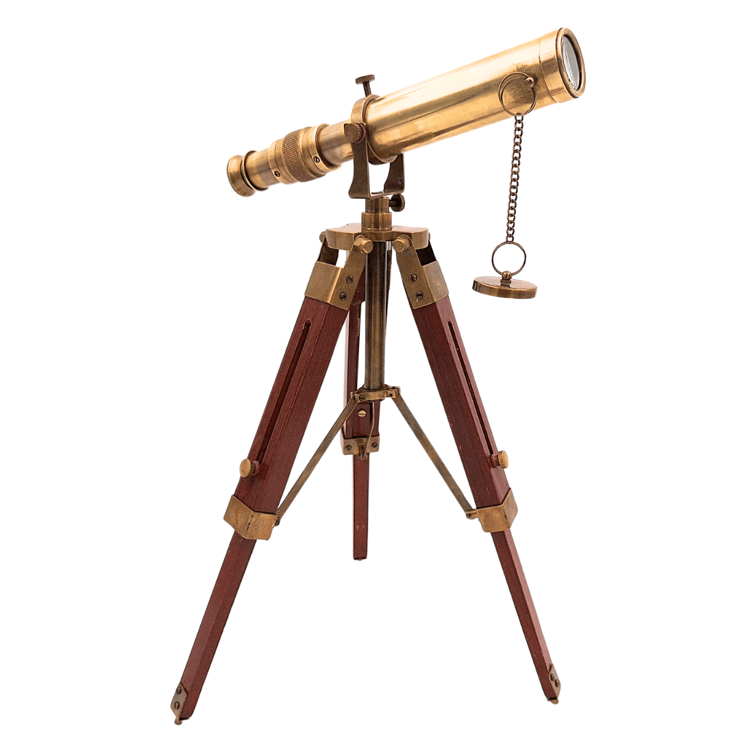Retro Brass Telescope on Wooden Tripod with Adjustable Height and Engraving Option