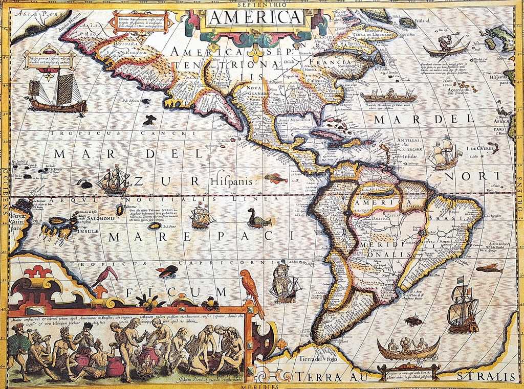 Mapa Ameryki 1628r. - J. Hondius Reprint z możliwością personalizacji grawerem - Idealny prezent dla podróżników i miłośników historii - Wymiary 37,5 x 50 cm