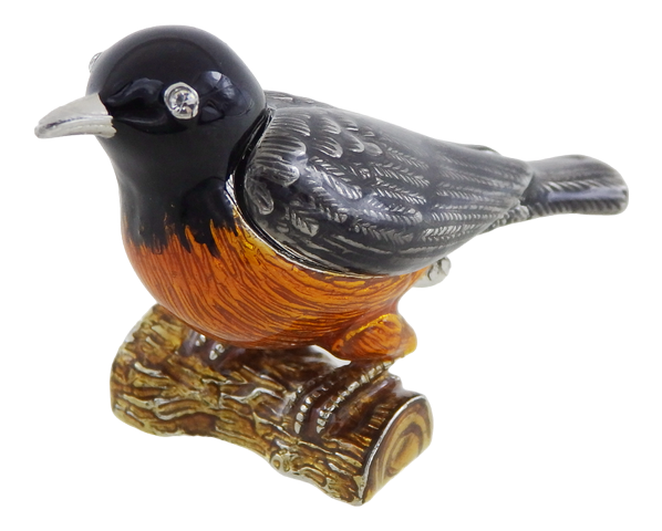 Metal box shaped like a bird with crystals, personalized engraving, perfect as a gift - black, silver, brown, orange, dimensions 5x6x5 cm, material: metal, enamel, crystal