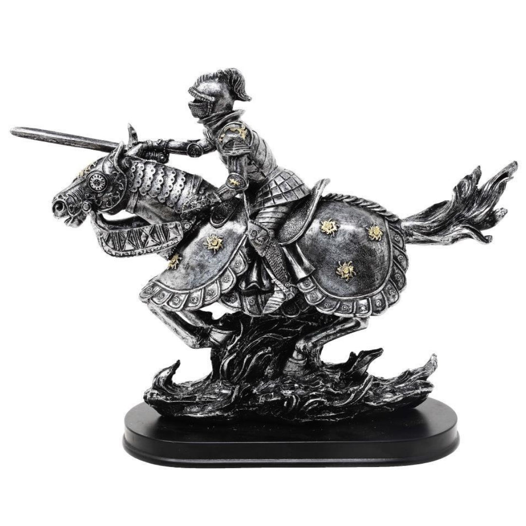 Figurka Rycerz na Koniu 31cm – Ręcznie Malowana Polyresin z Możliwością Personalizacji Graweru