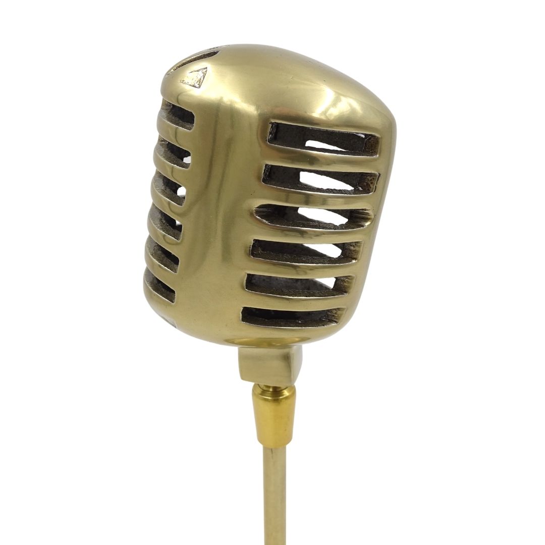 Statuetka mikrofon retro z możliwością personalizacji grawerem, złota, 25 cm