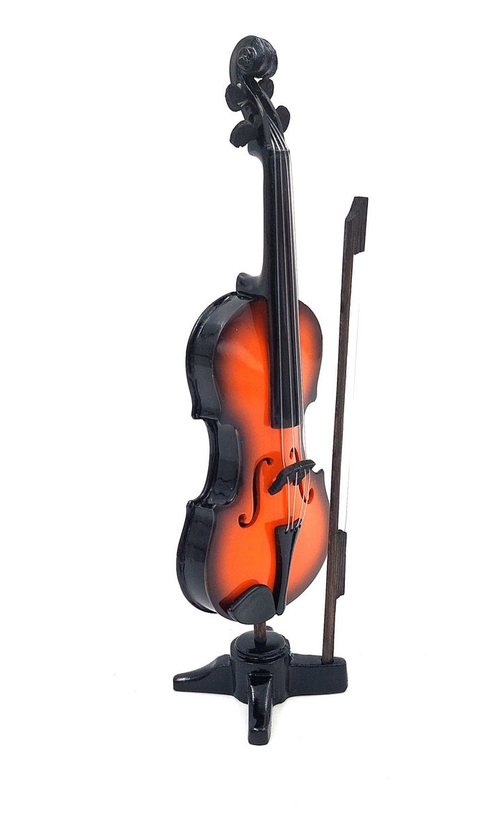 Mini skrzypce ręcznie wykonane z żywicy, wysokość 13 cm, możliwość personalizacji grawerem, idealny na prezent dla miłośników muzyki
