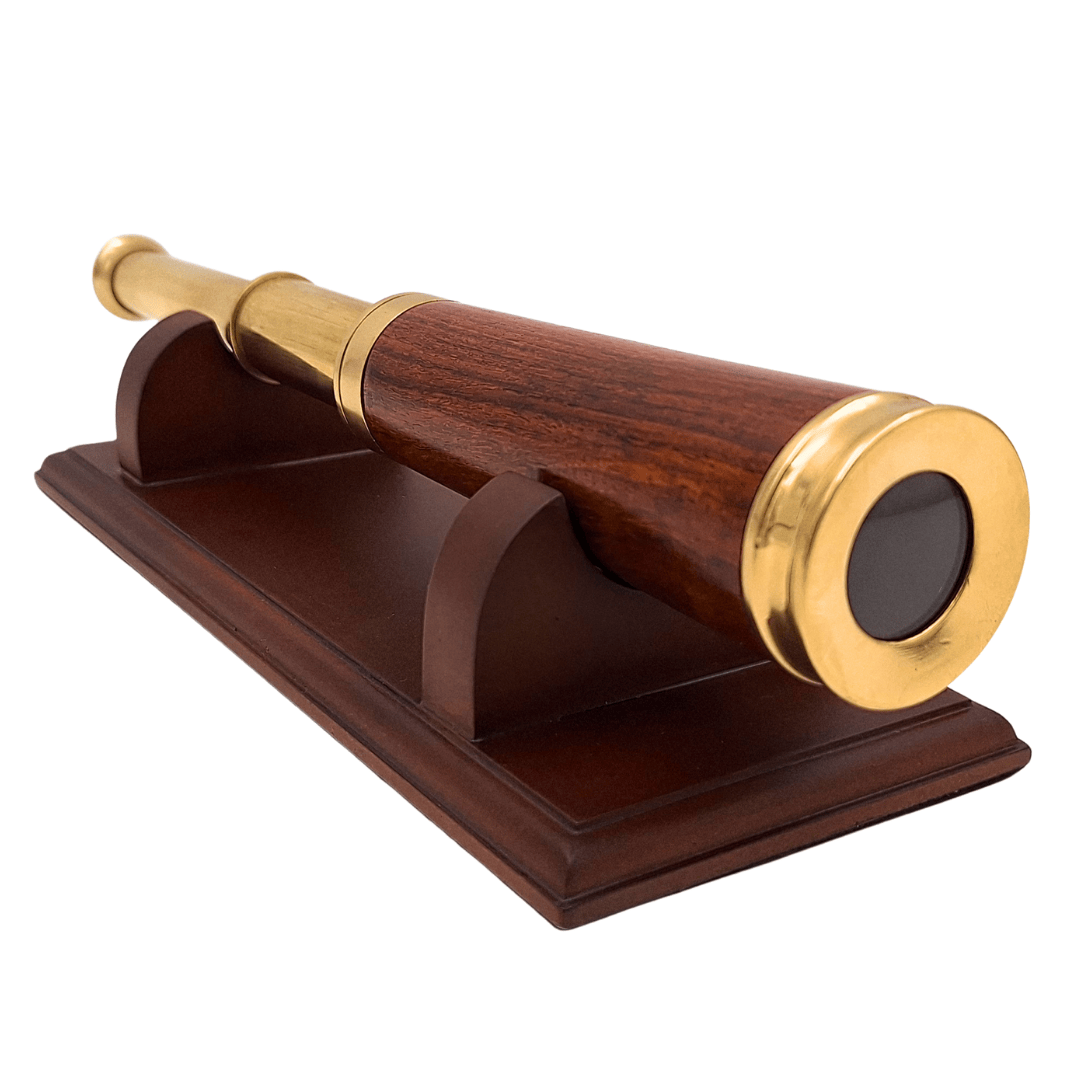 Brass and Wood Telescope with Option for Personalized Engraving on Elegant Wooden Base