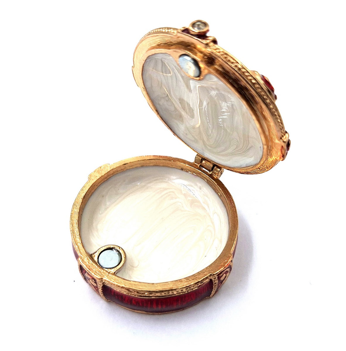 Exclusive metal gift box with crystals B0118-08 in red and gold, customizable engraving, perfect for jewelry and an elegant gift for any woman, dimensions 4x4x1 cm, glamour style