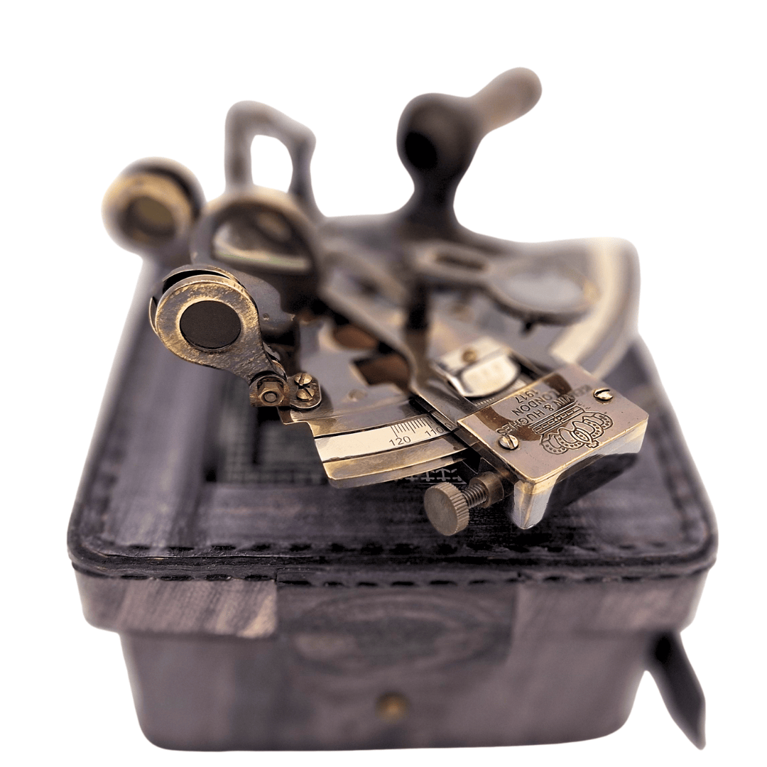 Brass Sextant with Personalized Engraving in a Leather Box