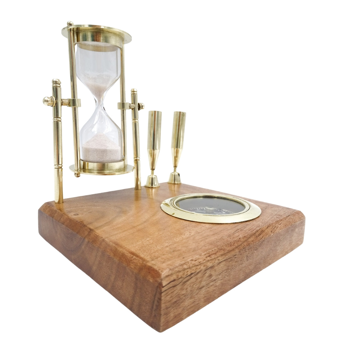 Retro Desk Set with Hourglass and Compass