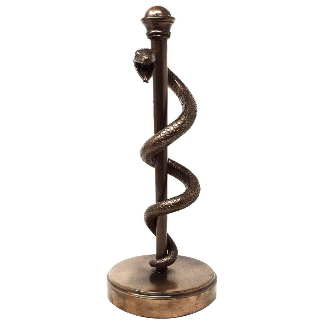 Figurka Laski Eskulapa 30 cm z Żywicy - Personalizowany Prezent dla Lekarza, Pielęgniarki lub Farmaceuty - Brązowa/Mosiężna Dekoracja z Grawerem