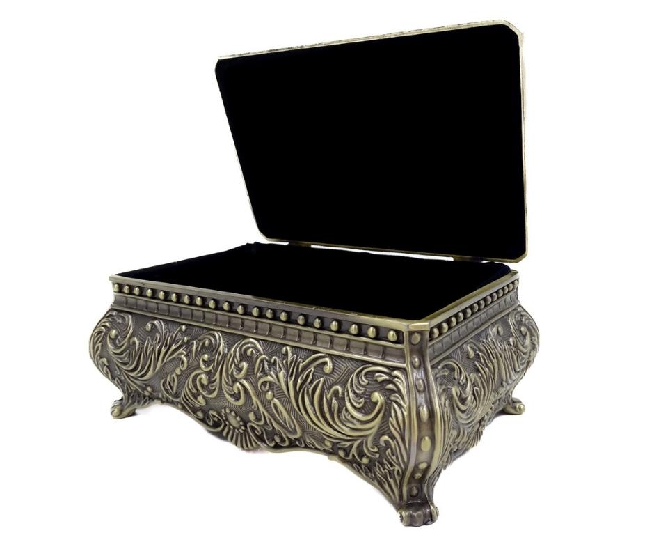 Elegant decorative metal jewelry box with engraving