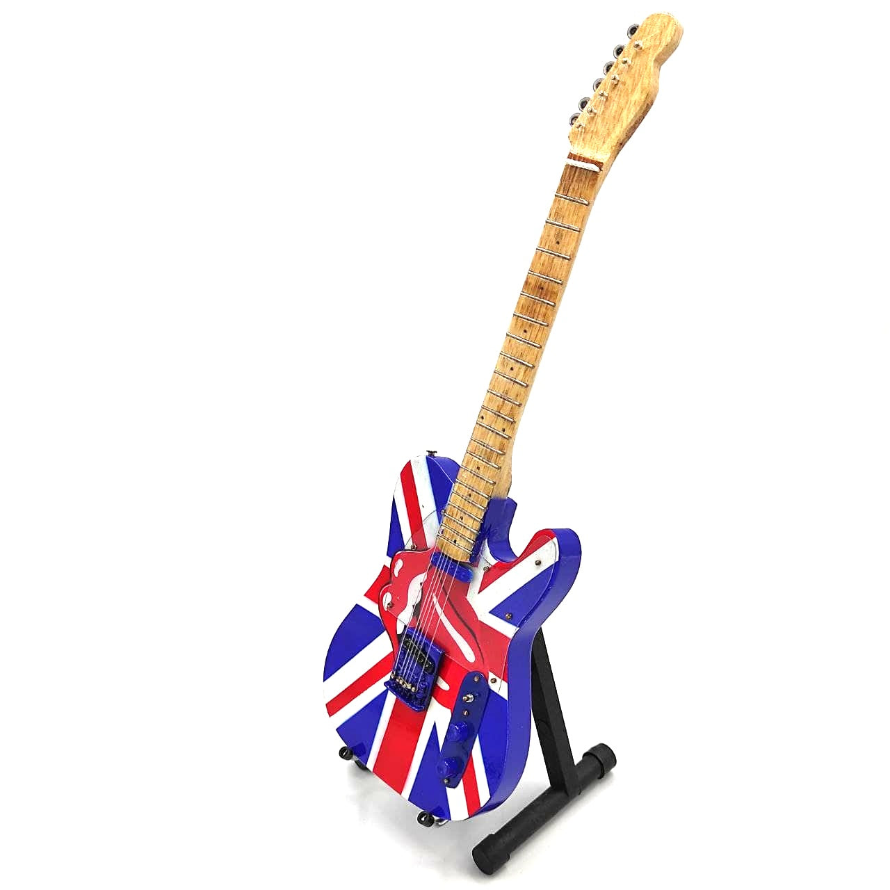 Mini gitara kolekcjonerska Rolling Stones UK&Tongue MGT-2301B z mahoniowego drewna, możliwość personalizacji grawerem, idealny prezent na każdą okazję, wysokość 27,5 cm