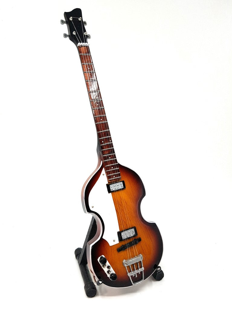 Mini gitara basowa w stylu Paul McCartney, MGT-2028, mahoniowa, możliwość personalizacji grawerem, idealna na prezent, wysokość 27,5 cm