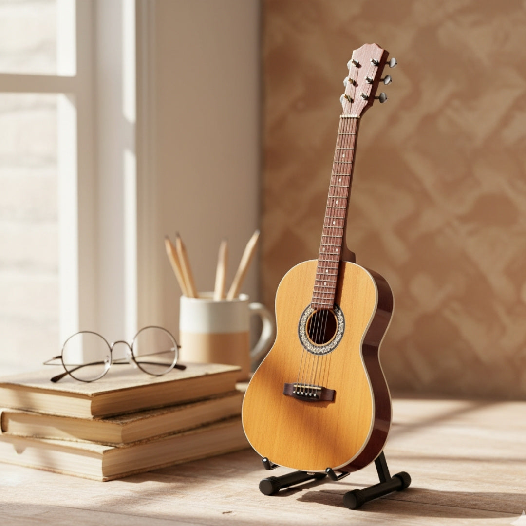 Mini Gitara Klasyczna z Grawerem - Drewniana Dekoracja Mahoniowa 25 cm