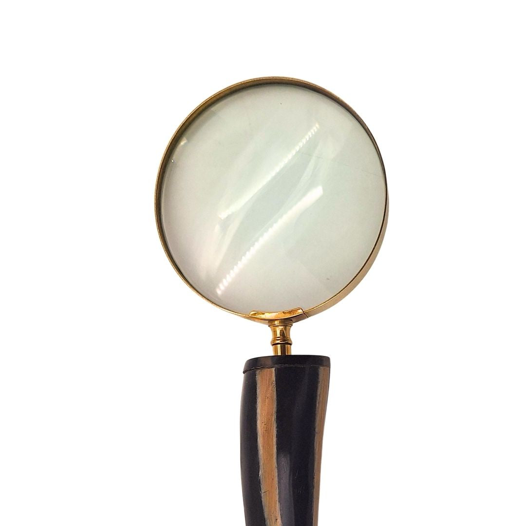 Elegant Retro Reading Magnifier with Brass Frame and Buffalo Horn Handle - Personalized Engraving - Ideal Gift for Seniors - High-Quality 3.5x Magnifying Lens in Vintage Style