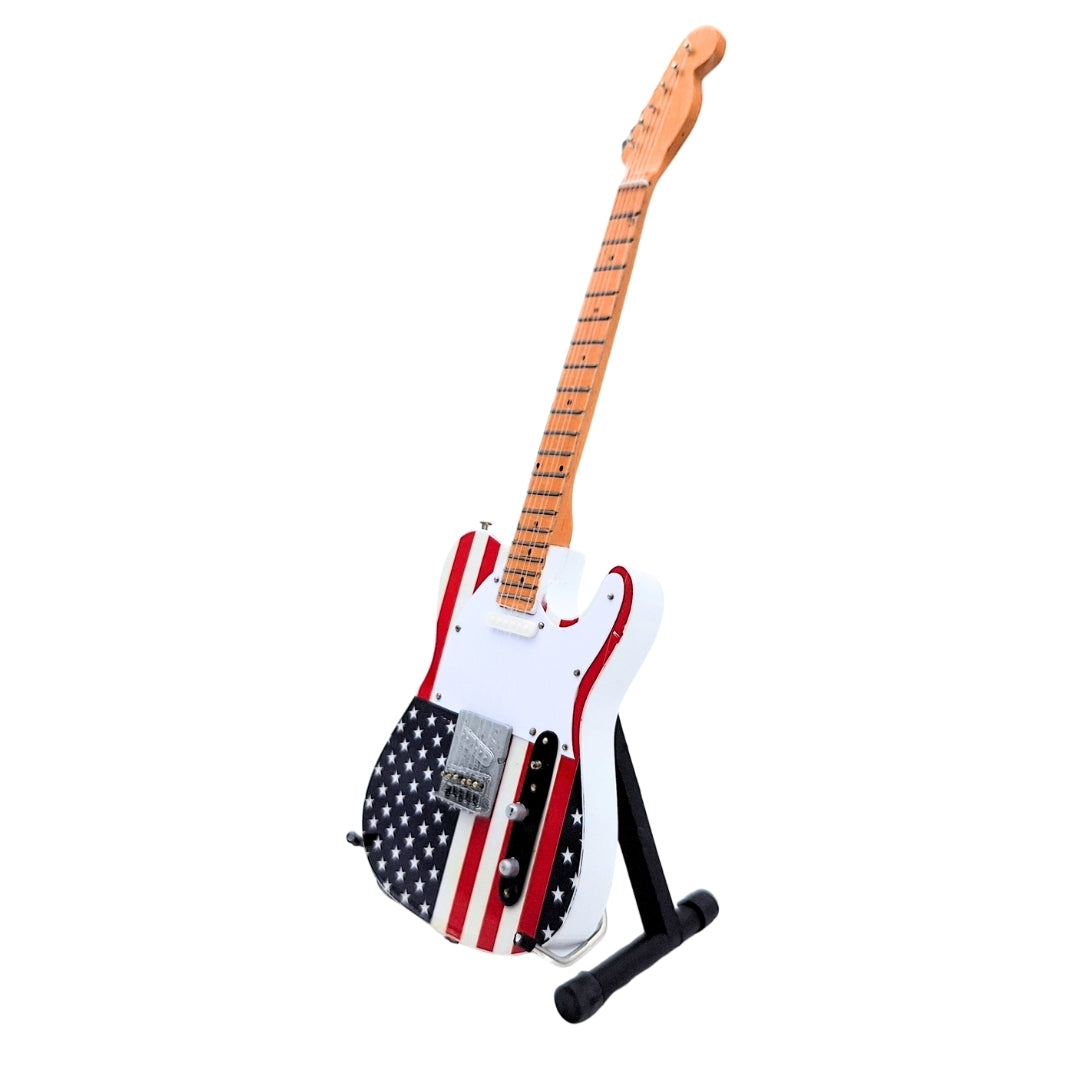 Mini gitara kolekcjonerska MGT-2639 w stylu Bruce Springsteen z możliwością personalizacji grawerem, ręcznie wykonana z mahoniu, idealny prezent dla fana muzyki, wysokość 27,5 cm