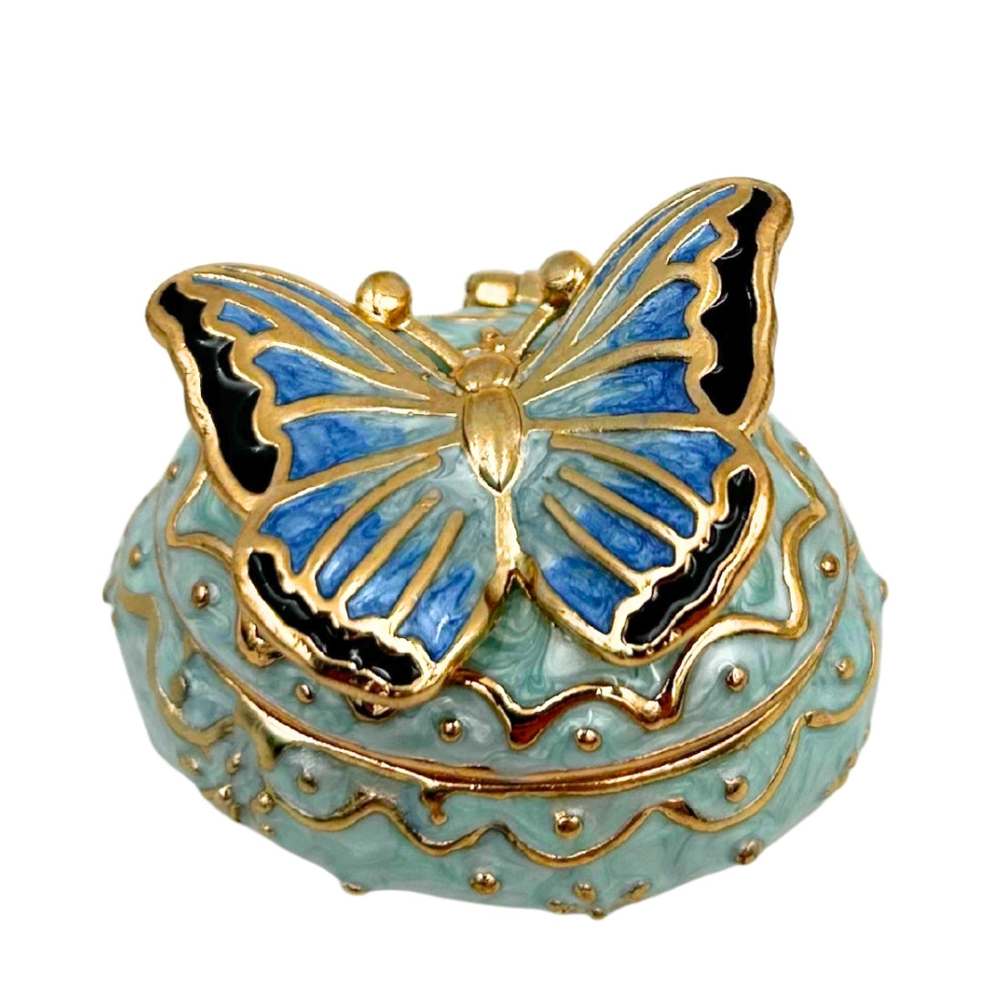 Exclusive Butterfly Jewelry Box with Crystals, Personalized Engraving, White and Gold, 3.5 cm Height