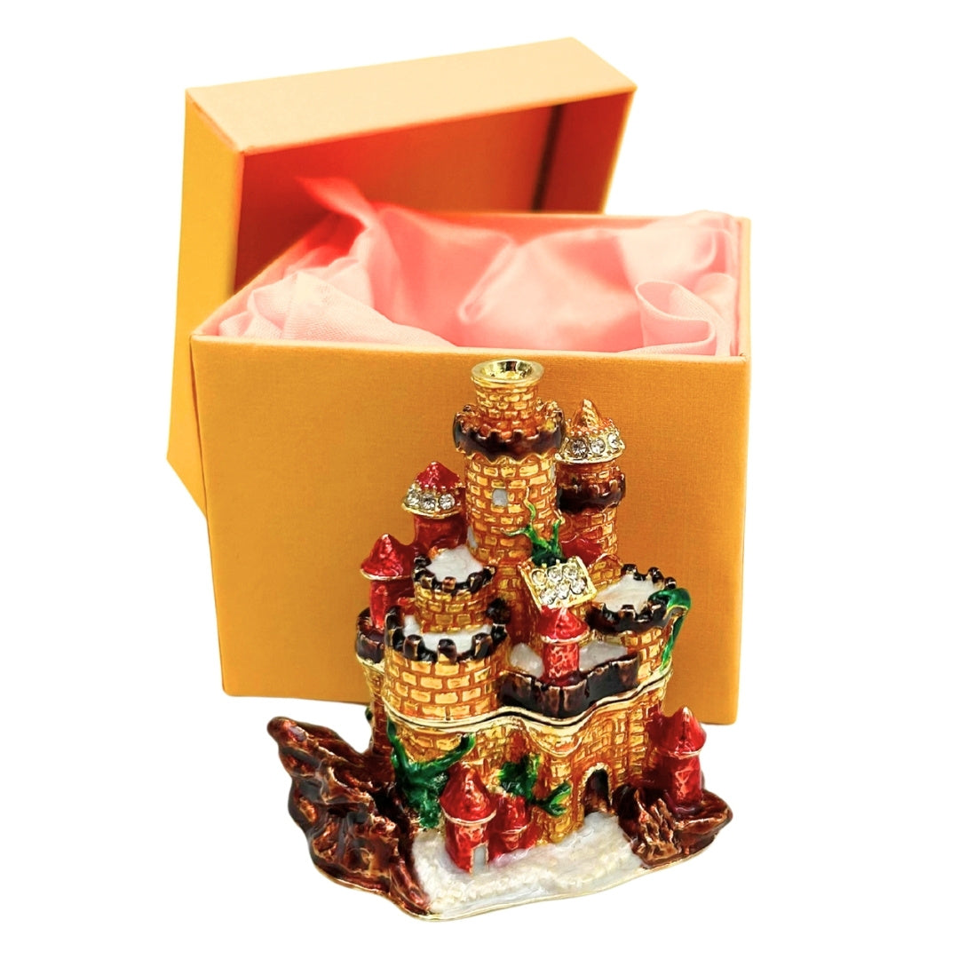 Castle-Shaped Jewelry Box Decorated with Crystals with Option for Personalized Engraving