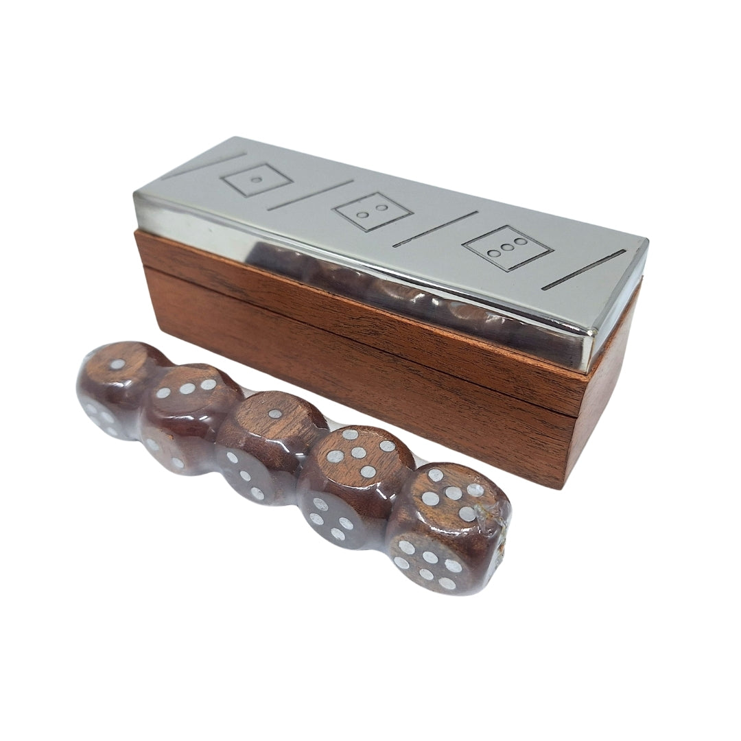 Dice Game in a Wooden Box with a Metal Top - G1117