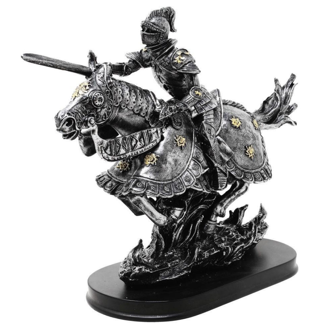 Figurka Rycerz na Koniu 31cm – Ręcznie Malowana Polyresin z Możliwością Personalizacji Graweru