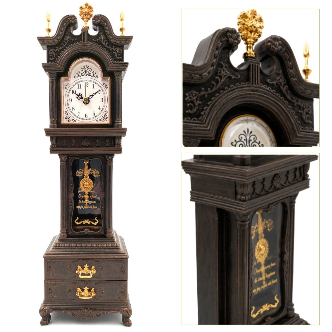 Zegar Dziadka Retro z Pozytywką i Personalizowanym Grawerem, Elegancka Szkatułka na Drobiazgi, Wysokość 37,5 cm, Idealny Prezent w Stylu Vintage