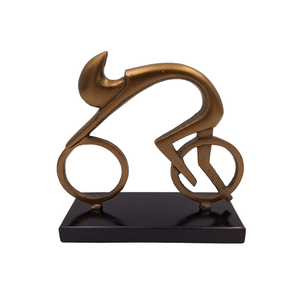 Figurka Kolarza Kolarz VB26/9 z Grawerem - Elegancki Prezent dla Rowerzysty, Wysokość 18 cm, Mosiężna i Czarna, Minimalistyczna Dekoracja do Wnętrz