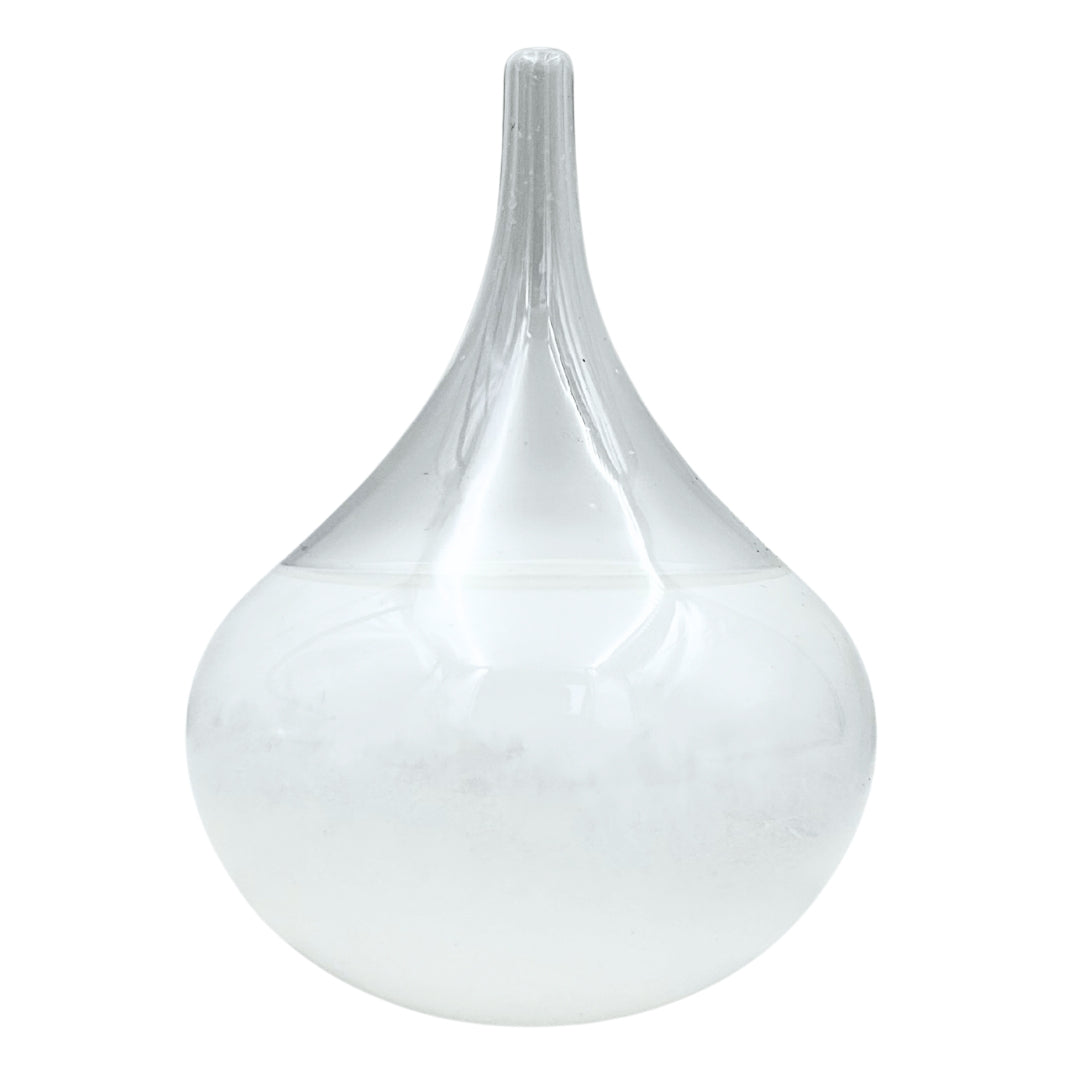 Barometr Burzowy Fitzroya - Kropla Storm Glass z możliwością personalizacji grawerem - elegancki prezent w kształcie kropli, wysokość 11 cm, szklane naczynie z unikalnymi kryształami reagującymi na zmiany pogody
