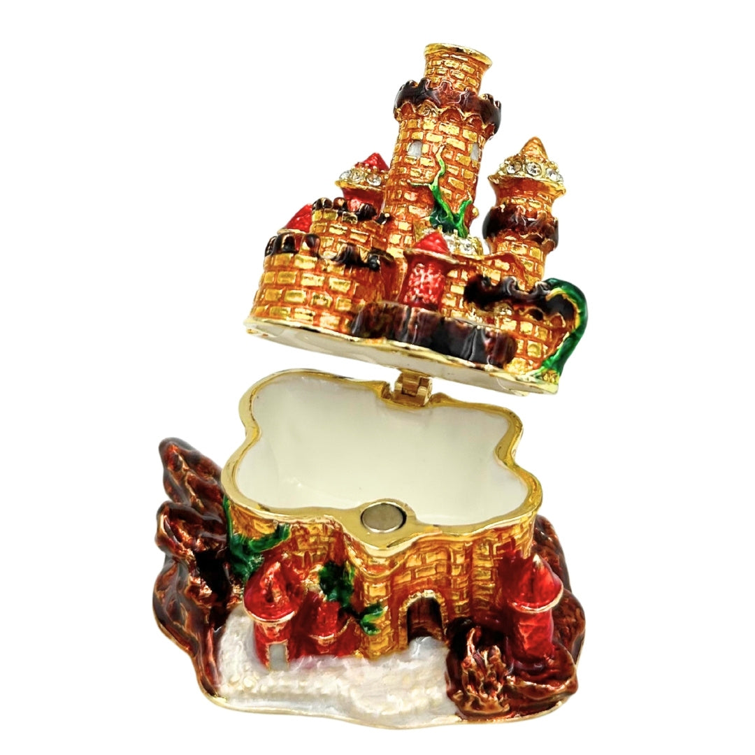 Castle-Shaped Jewelry Box Decorated with Crystals with Option for Personalized Engraving
