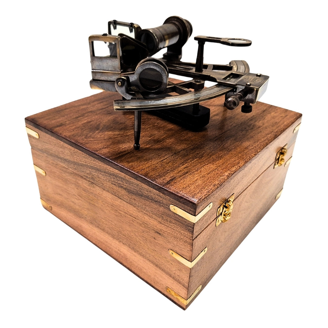 Brass Sextant with Engraving in Wooden Box