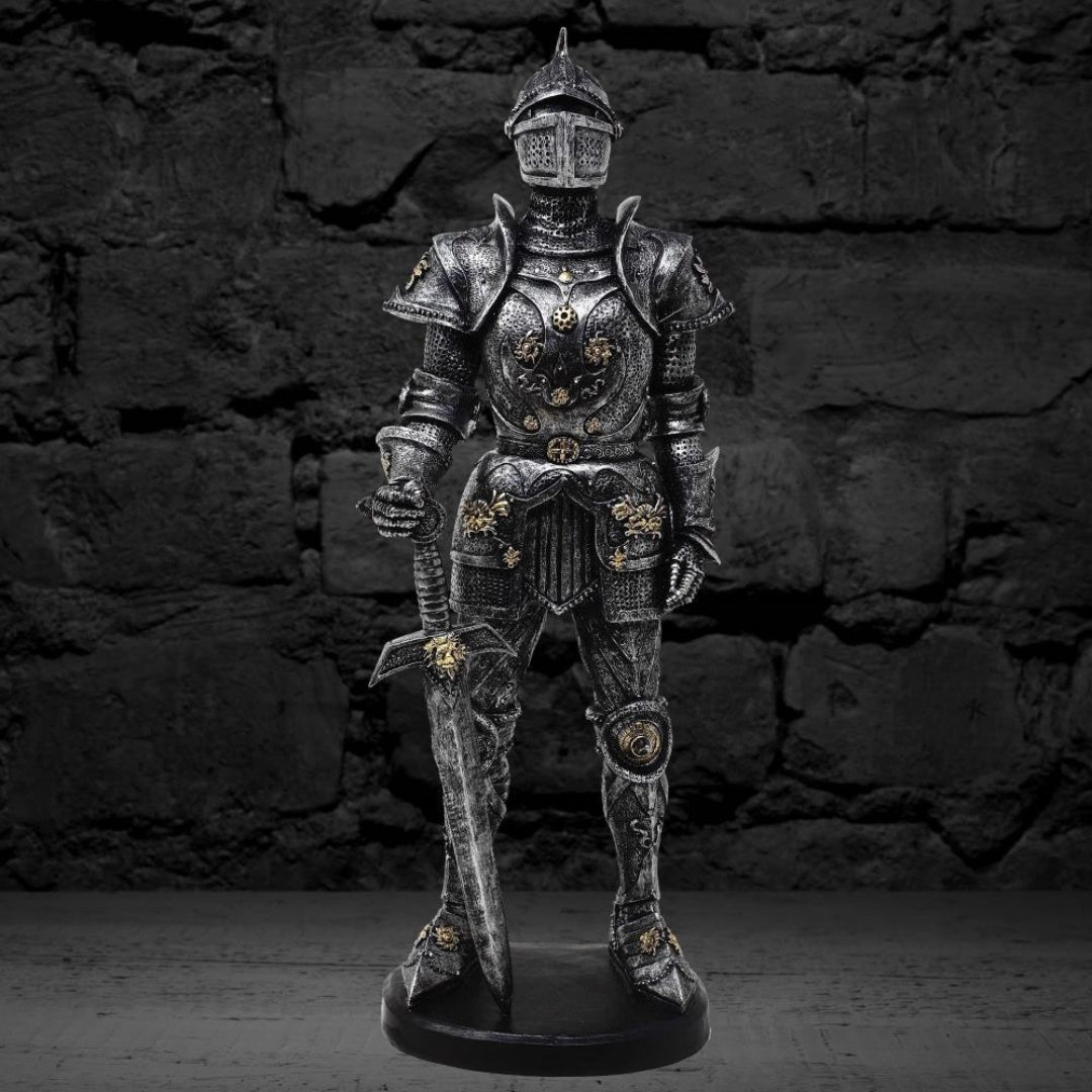 Figurka Dekoracyjna Rycerz w Zbroi 39cm Srebrna z Możliwością Personalizacji Grawerem