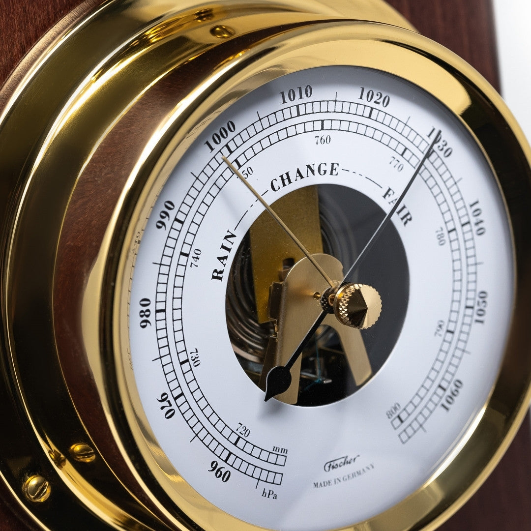 Exclusive Maritime Weather Station Fischer with Engraving - Mahogany, Brass, 510 mm