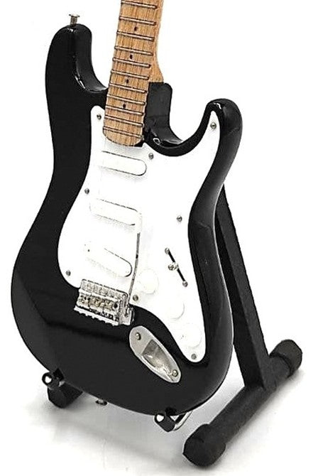 Mini gitara inspirowana Kurt Cobain z możliwością personalizacji grawerem, ręcznie wykonana z drewna mahoniowego, czarna/biała, wysokość 27,5 cm