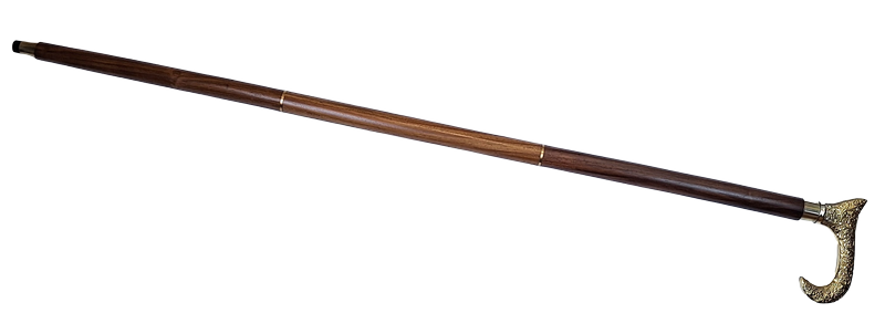 Drewniana Laska do Chodzenia ze Złotą Rączką - Składana - Elegancki Prezent z Możliwością Personalizacji Grawerem - 91,5 cm, Brązowa z Mosiężnym Uchwytem