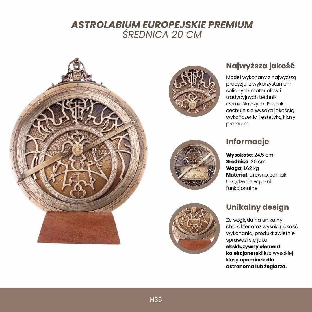 Duże Astrolabium Europejskie H35 z Grawerem