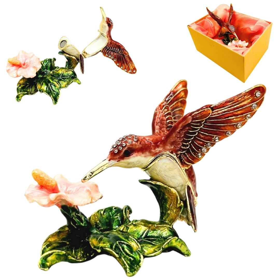 Exclusive Hummingbird Jewelry Box with Crystals, Personalized Engraving, Metal, 8x5.5x7 cm
