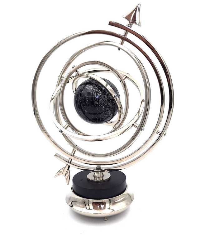 Astrolab sferic cu glob, 44,5 cm, în culoare argintie, cu posibilitate de personalizare prin gravură