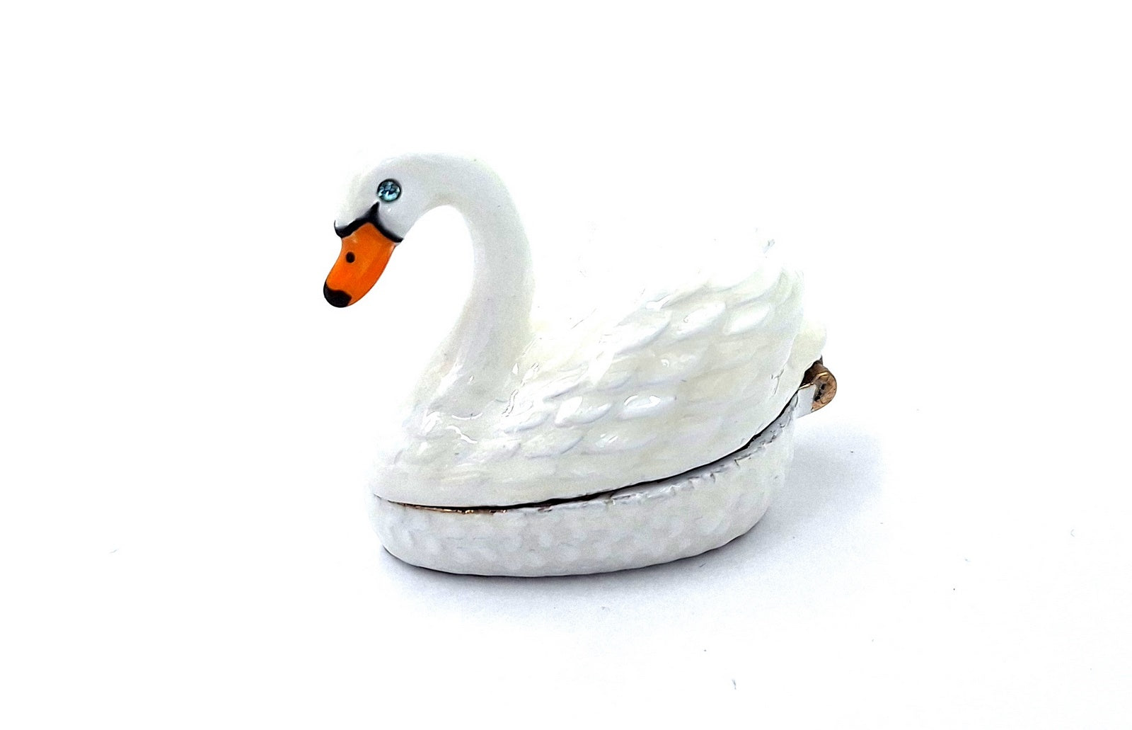 Elegant metal gift box shaped like a swan with customizable engraving, white and gold, perfect for storing jewelry - dimensions 5x3.7x2.7 cm