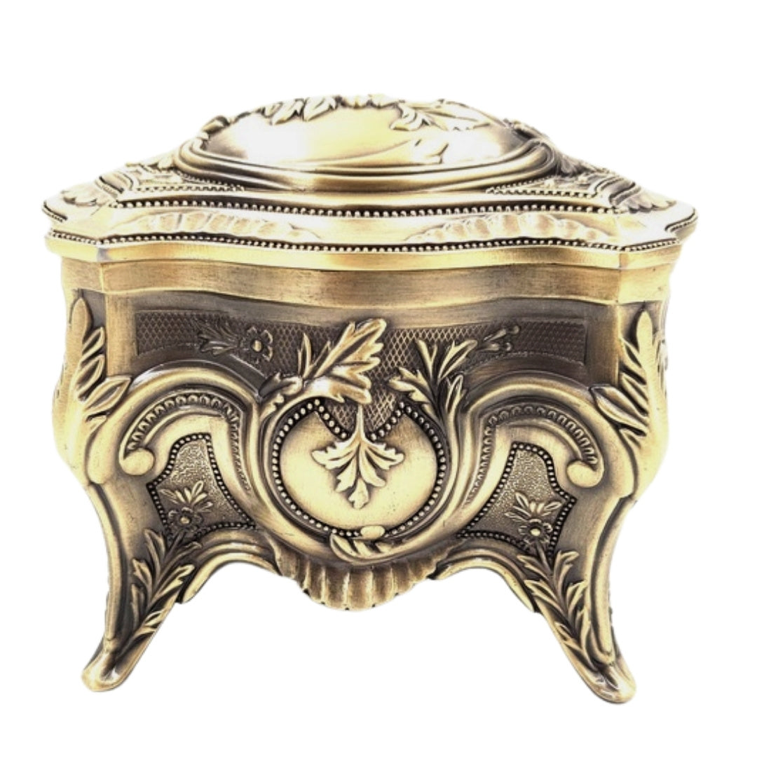 Gold Retro Metal Jewelry Box with Personalized Engraving Option - Elegant and Richly Decorated, Perfect for Gift - Dimensions: 10.8 x 7.7 x 9.2 cm, Solid and Impressive, Ideal for Storing Valuable Items