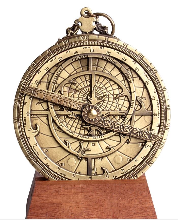 Astrolab european H32 – replică renascentistă premium, cu posibilitate de personalizare prin gravură – cadou ideal cu suport elegant din lemn – înălțime 12 cm, realizat manual cu atenție la detalii