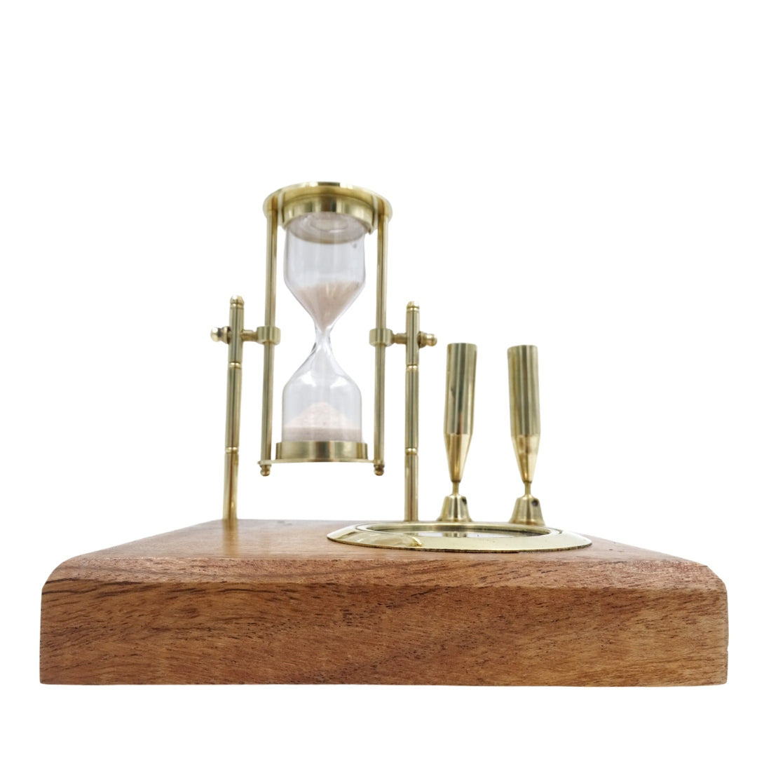 Retro Desk Set with Hourglass and Compass