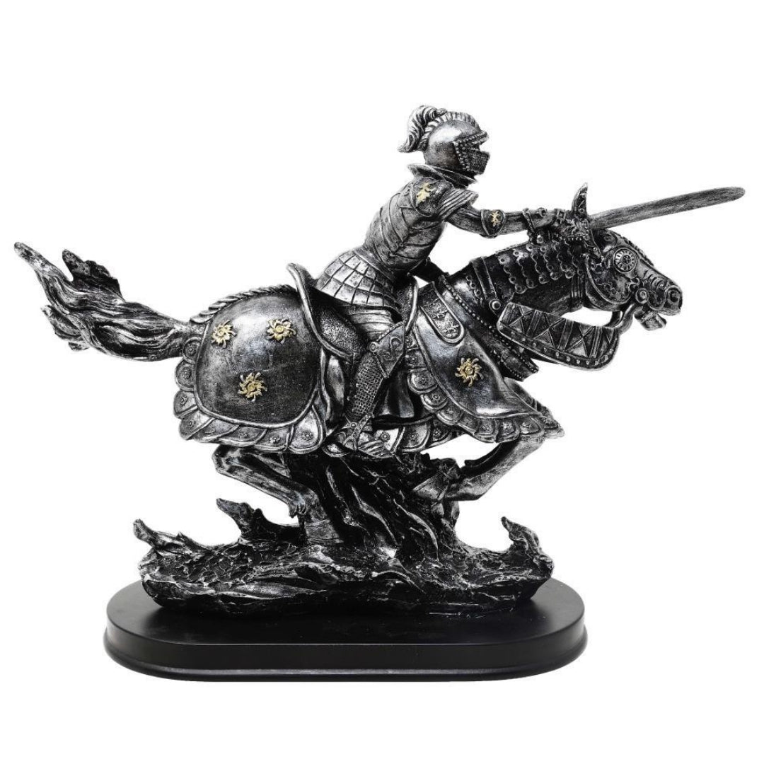 Figurka Rycerz na Koniu 31cm – Ręcznie Malowana Polyresin z Możliwością Personalizacji Graweru
