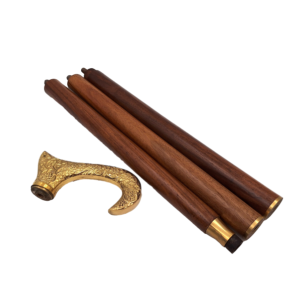 Drewniana Laska do Chodzenia ze Złotą Rączką - Składana - Elegancki Prezent z Możliwością Personalizacji Grawerem - 91,5 cm, Brązowa z Mosiężnym Uchwytem