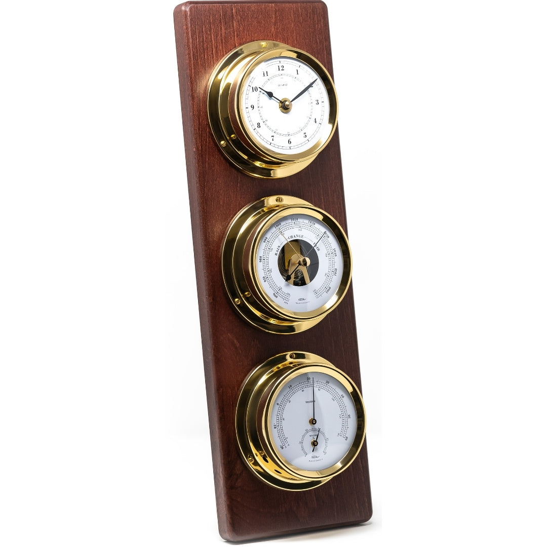 Exclusive Maritime Weather Station Fischer with Engraving - Mahogany, Brass, 510 mm